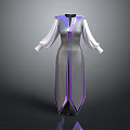 Sleek Silver Dress With White Long Sleeves And Purple Accent Details