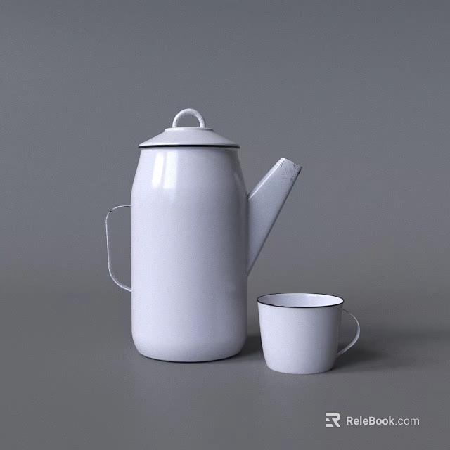 Stylish White Electric Kettle With Handle And Matching Cup For Daily Kitchen Use 3d model 