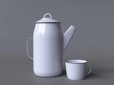 Stylish White Electric Kettle With Handle And Matching Cup For Daily Kitchen Use 3d model