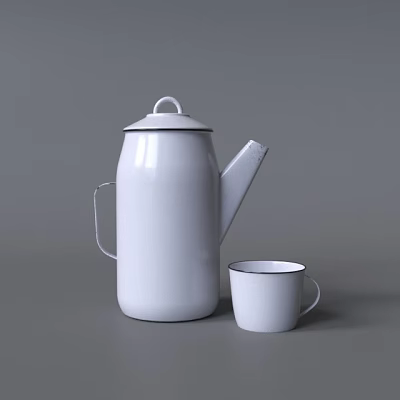Stylish White Electric Kettle With Handle And Matching Cup For Daily Kitchen Use 3d model