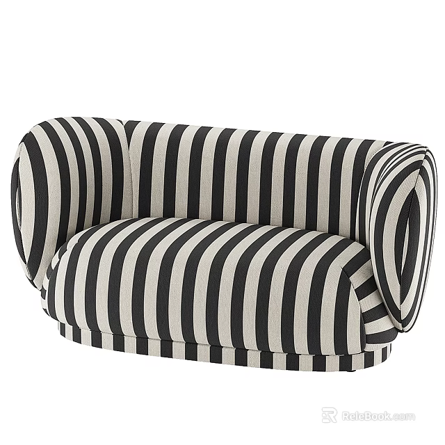 Black And White Striped Multi Person Sofa With Curved Design And Comfortable Seats 3d model 
