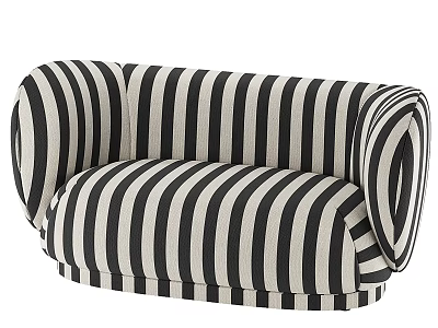 Black And White Striped Multi Person Sofa With Curved Design And Comfortable Seats 3d model