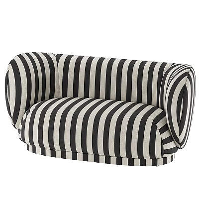 Black And White Striped Multi Person Sofa With Curved Design And Comfortable Seats 3d model