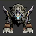 Fantasy Armored Wolf Creature With Gray Fur Decorative Armor And Glowing Teal Accents