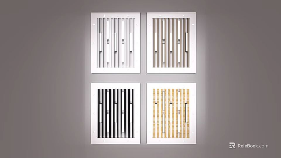 Ceiling Design Featuring Four Different Colored Striped Patterns in Square Frames 3d model 