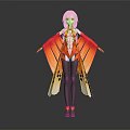 Pink Haired Character With Butterfly Wings Red Orange Gradient Cape Black Tights And Orange Shoes