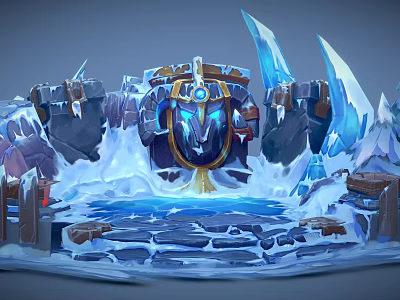 Magical Icy Landscape With Snow Covered Stone Structures And Glowing Blue Center 3d model