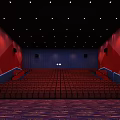 Cinema Movie Theater With Red Seats And Large Screen Modern Interior Design