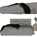 Modern Double Bed With Gray Bed Sheets Pillows Headboard And Nightstand Decor 3d model