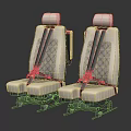 Furniture Seats In Beige Quilted Pattern With Seat Belts And Metal Base