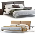 Double Bed With Dark And Beige Headboards White Sheets Pillows Blankets And Nightstand