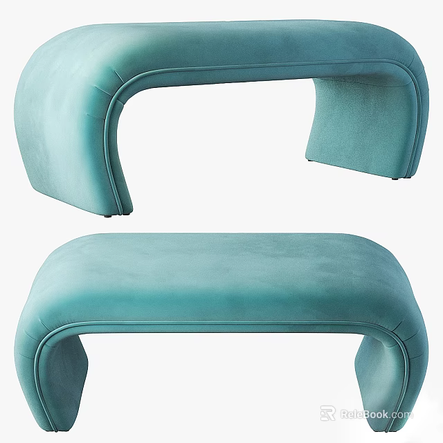 Stylish Turquoise Velvet Modern Ottoman With Curved Design And Comfortable Surface 3d model 