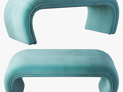 Stylish Turquoise Velvet Modern Ottoman With Curved Design And Comfortable Surface 3d model