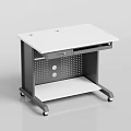 Modern Office Desk with White Top Gray Frame Drawer Open Shelf and Wheels