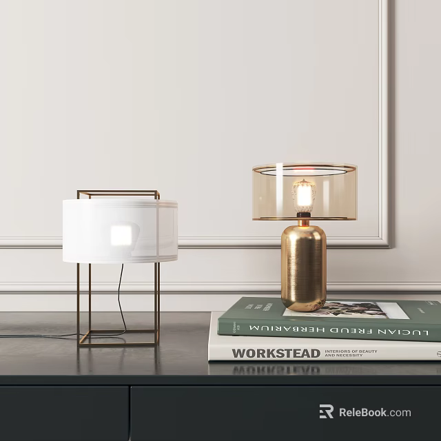 Modern Table Lamps With White Shade Gold Base And Transparent Shade For Home Desk Decor 3d model 