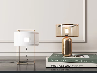Modern Table Lamps With White Shade Gold Base And Transparent Shade For Home Desk Decor 3d model
