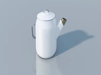 Modern White Kettle With Silver Handle And Golden Spout On Gray Reflective Surface 3d model