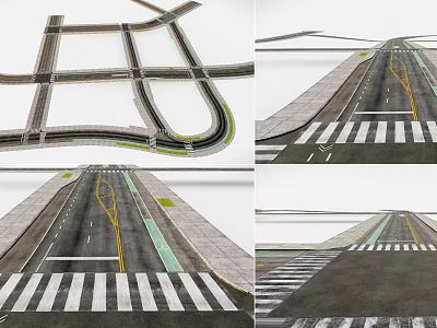 Road Infrastructure With Highway Intersection Traffic Lanes Zebra Crossings And Road Markings 3d model