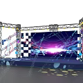 Stage Truss Lighting System With Purple Blue Light Effects And Backdrop