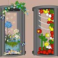 Decorative Cylindrical Photo Spot With Blue Flowers Butterflies Orange Fruits And Colorful Decorations