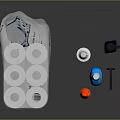 Household Supplies Including Silver Tissue Pack And Colorful Pump Bottles