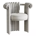 Modern Single Chair With Curved Armrests Vertical Stripes Fabric Upholstery And Decorative Balls