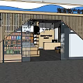 Modern Mall Shop Storefront With Wooden Structure Baskets And Display Counters 3d model