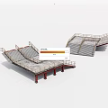 Modern Metal Stairs Structure With Red Support Columns And Gray Steps Railings 3d model