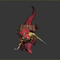Game Movie Warrior Character Riding Pink Lizard With Gold Red Armor And Dual Scimitars