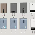 Various Styles and Colors of Electric Water Heaters Mounted on White Wall for Home Use