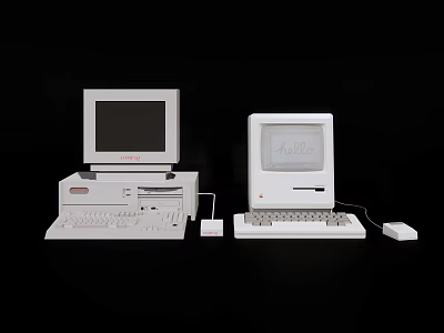 Two Vintage Retro Desktop Computers With CRT Monitors Keyboards And Mice 3d model