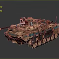 Armored Military Vehicle With Brown Blue Camouflage Paint Tracks Cannon And Top Equipment