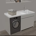 White Bathroom Cabinet Unit with Washing Machine Wall-Mounted Open Shelf and Toiletries Lighting