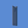 Modern Skyscraper With Vertical Striped Facade And Top Antennas On Blue Background 3d model