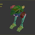 Game and Movie Character Green Orange Robot With Mechanical Legs Cockpit And Weaponry