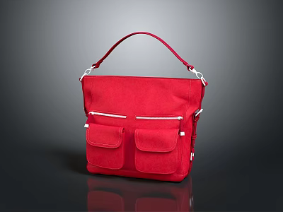 Everyday Red Handbag With Multiple Pockets Red Leather Strap And White Stripe Details 3d model