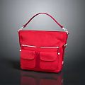 Everyday Red Handbag With Multiple Pockets Red Leather Strap And White Stripe Details