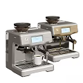 Modern Stainless Steel Coffee Makers With Digital Display Gold Accent And Coffee Cup