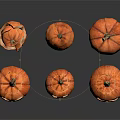Group of Orange Carved Halloween Pumpkins With Spooky Faces On White Background For Decoration