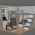 Cartoon Room Scene With Bunk Bed Desk Bookshelf Laptop Chair And Stairs