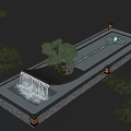 Modern Water Fountain With Small Waterfall Trees And Decorative Lighting