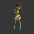 Game Movie Character With Brown Hair In Yellow White Striped Dress And Gold High Heels