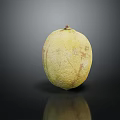 Single Fresh Ripe Cantaloupe Fruit With Yellow Textured Surface And Brown Spots On Black Background
