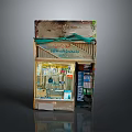 Detailed Miniature Shop Model With Green Awning Glass Window Display And Shelved Goods