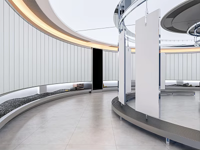 Modern Elevator Lobby With Curved Walls LED Strip Lighting And Polished Stone Floor 3d model