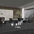 Modern Living Room Interior Design with L shaped Sofa Coffee Table Rug and Large Window View