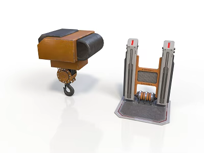Industrial Mechanical Equipment With Brown Black Hook And Gray Red Structural Support 3d model