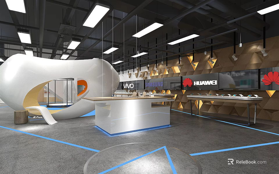 Digital Store With HUAWEI Vivo Electronic Products Modern Interior Display Counters 3d model