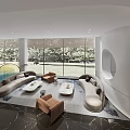 Modern Lounge Area Interior With Comfortable Sofas Marble Tables And Large Windows 3d model