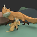 Low Poly Foxes Art Scene Featuring Adult And Baby With Geometric Background